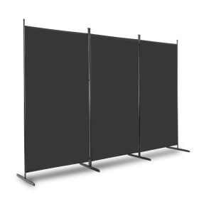 6FT 3 Panel Folding Privacy Screen Black 160g Polyester Fabric Carbon Steel Frame Plastic Feet Lightweight Portable Collapsible Privacy Divider R