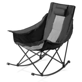 Heated Camping Chair, 3 Heating Settings, Large-Sized Padded Folding Rocker, Heavy Duty Outdoor Lawn Chairs with Pocket & Cupholder, Support 225l