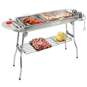 1Pc Foldable BBQ Grill Portable Charcoal Barbeque Grill Stainless Steel BBQ Grill For Picnic Camping Yard Cooking Fedex Shipping (Color: silver)