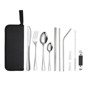 Portable Picnic Knife and Fork Tool With Storage Bag for Outdoor (Color: silver, Type: Style B)