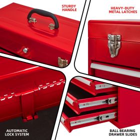 Metal Tool Box with 4 Drawers Portable Steel Tool Chest with Metal Cylinder Lock and Latch Closure, Liner, Red Powder coating, suitable for Garag (Color: AS PIC)
